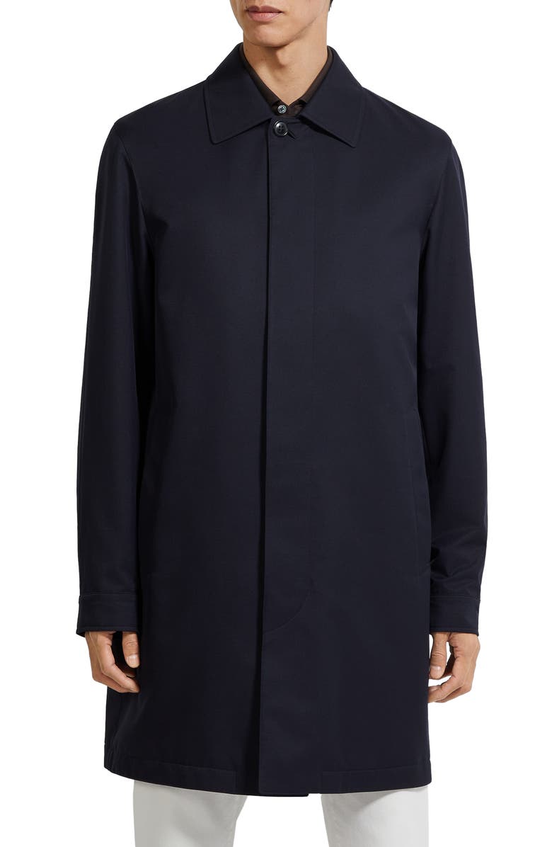 ZEGNA Water Repellent Microfiber Twill Raincoat, Main, color, Navy Blue