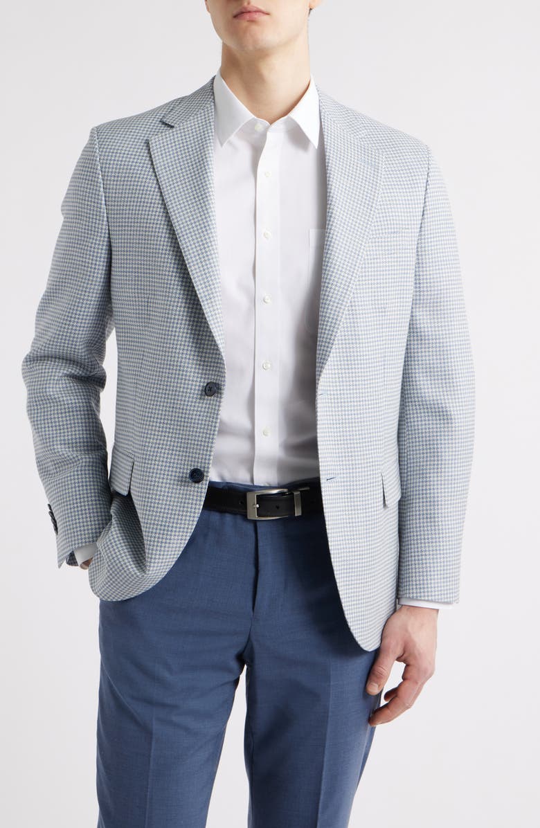 Peter Millar Hartford Classic Fit Houndstooth Wool Blend Sport Coat, Main, color, Light Blue