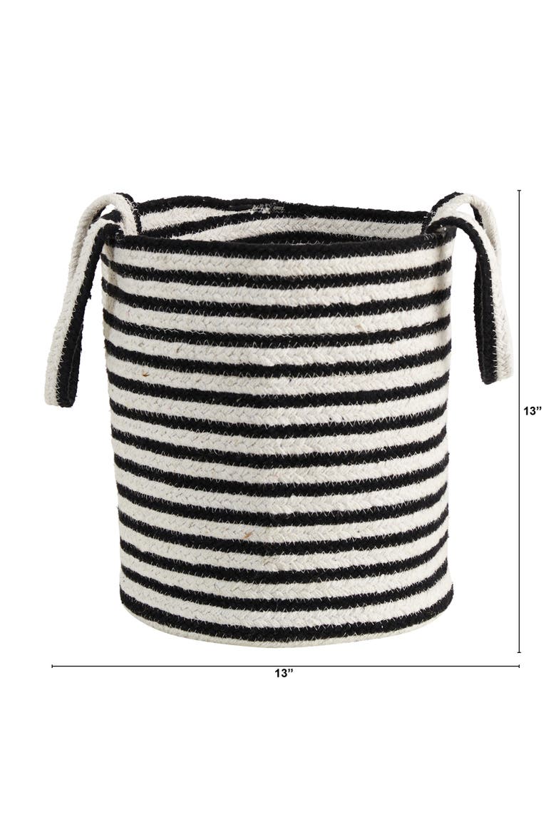 13-in Boho Chic Basket Planter Natural Cotton, Handwoven Black and White Stripe with Handles, Alternate, color, Black/White