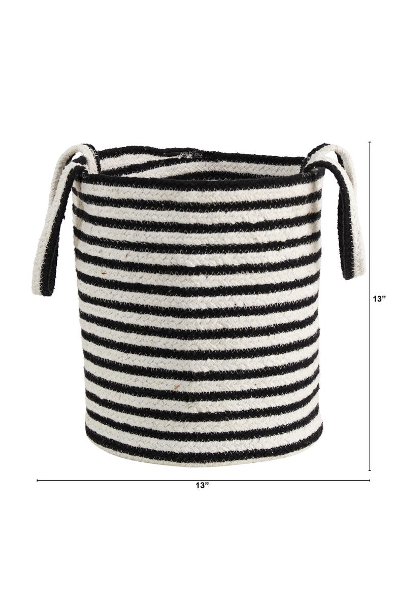 NEARLY NATURAL 13-in Boho Chic Basket Planter Natural Cotton, Handwoven Black and White Stripe with Handles, Alternate, color, Black/White