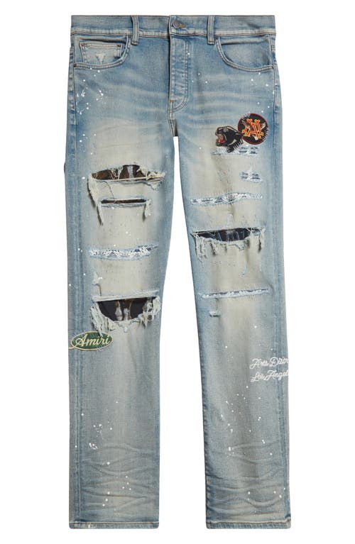 Shop Amiri Ma Quad Rip & Repair Skinny Jeans In Antique Indigo