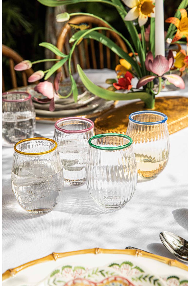 Nell Set of 4 Assorted Stemless Wine Glasses, Alternate, color, MULTI ORANGE