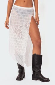 EDIKTED Sheer Patchwork Lace Midi Skirt
