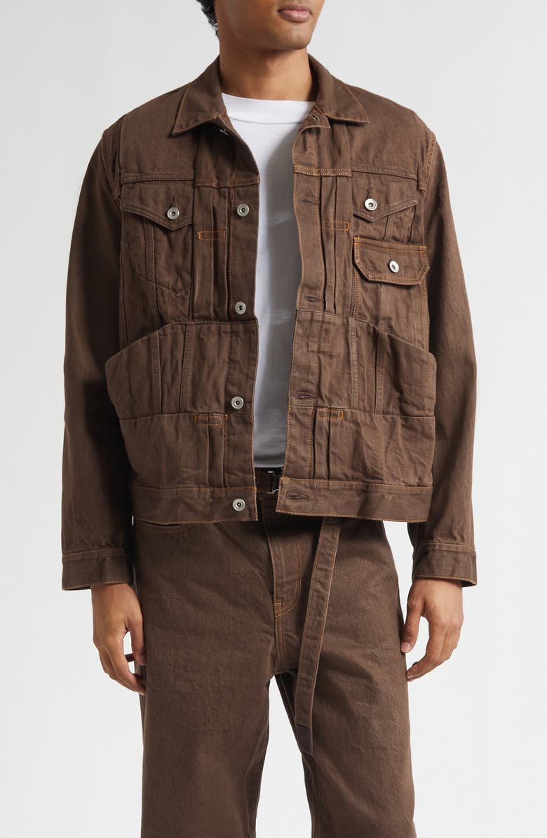 Sacai Denim Trucker Jacket, Main, color, Brown