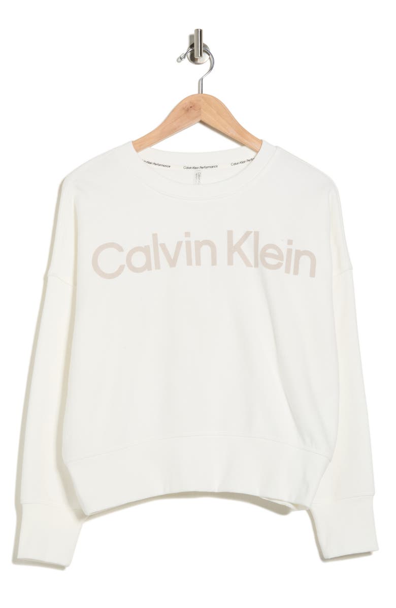 CALVIN KLEIN PERFORMANCE Flocked Logo Sweatshirt, Alternate, color, Cloud / Porcini