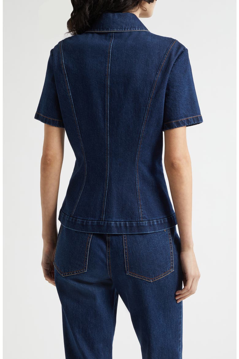 Halle Short Sleeve Denim Button-Up Shirt, Alternate, color, MIDWASH
