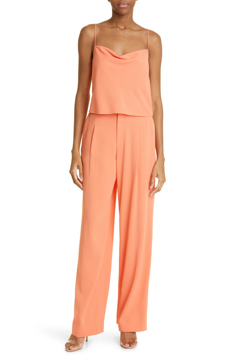 LAPOINTE Pleat Front Pebble Crepe Wide Leg Pants, Alternate, color, Coral