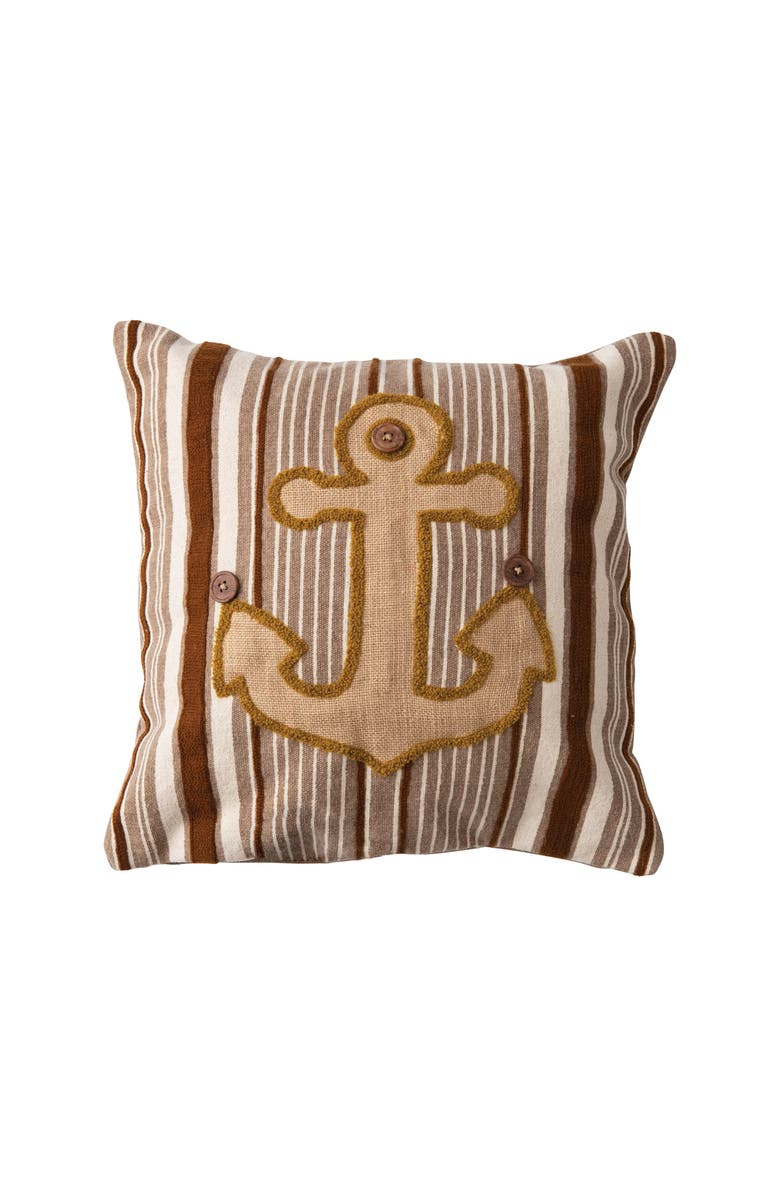 Storied Home Appliqued Anchor Pillow with Wood Buttons, Main, color, Brown