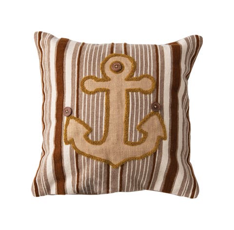 Appliqued Anchor Pillow with Wood Buttons
