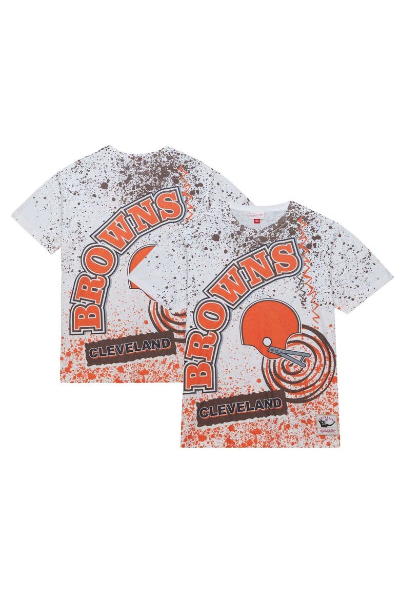 Men's Mitchell & Ness White Cleveland Browns Team Burst Sublimated T-Shirt, Alternate, color, White