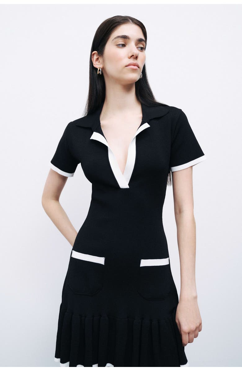 Nocturne Black Knit Pleated Hem Mini Dress, Alternate, color, 