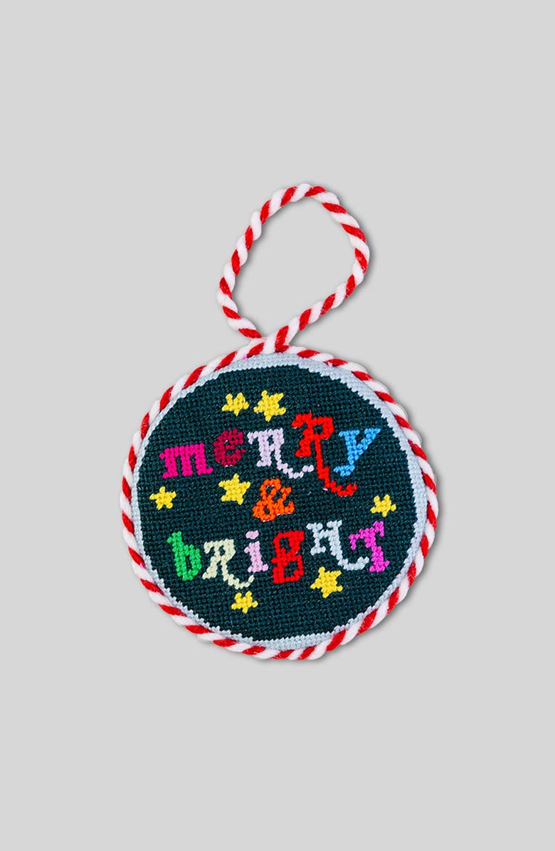 Furbish Needlepoint Ornament - Merry & Bright, Main, color, Blue-Green