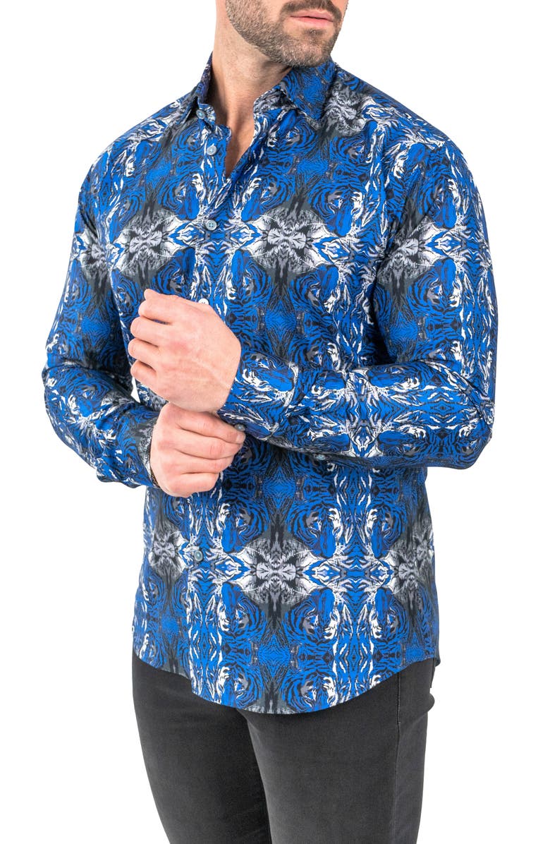 Maceoo Fibonacci Hiddentiger Blue Contemporary Fit Button-Up Shirt, Alternate, color, Blue