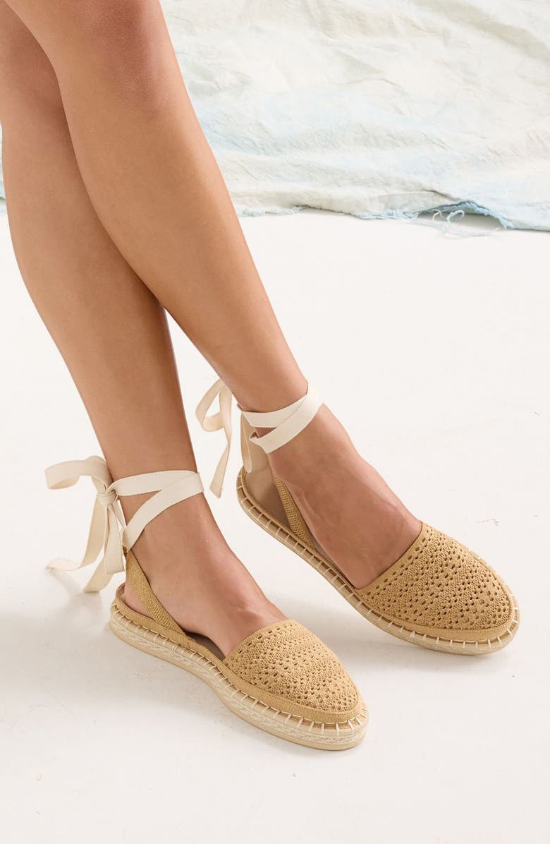 Rothy's The d'Orsay Ankle Tie Espadrille Flat, Alternate, color, Camel Crochet