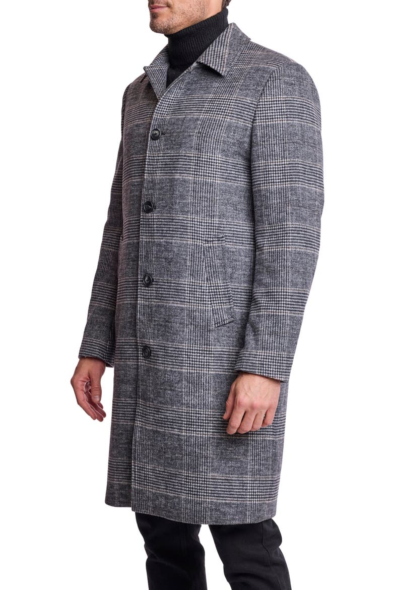 Glen Check Wool Blend Overcoat, Alternate, color, BLACK AND WHITE CHECK