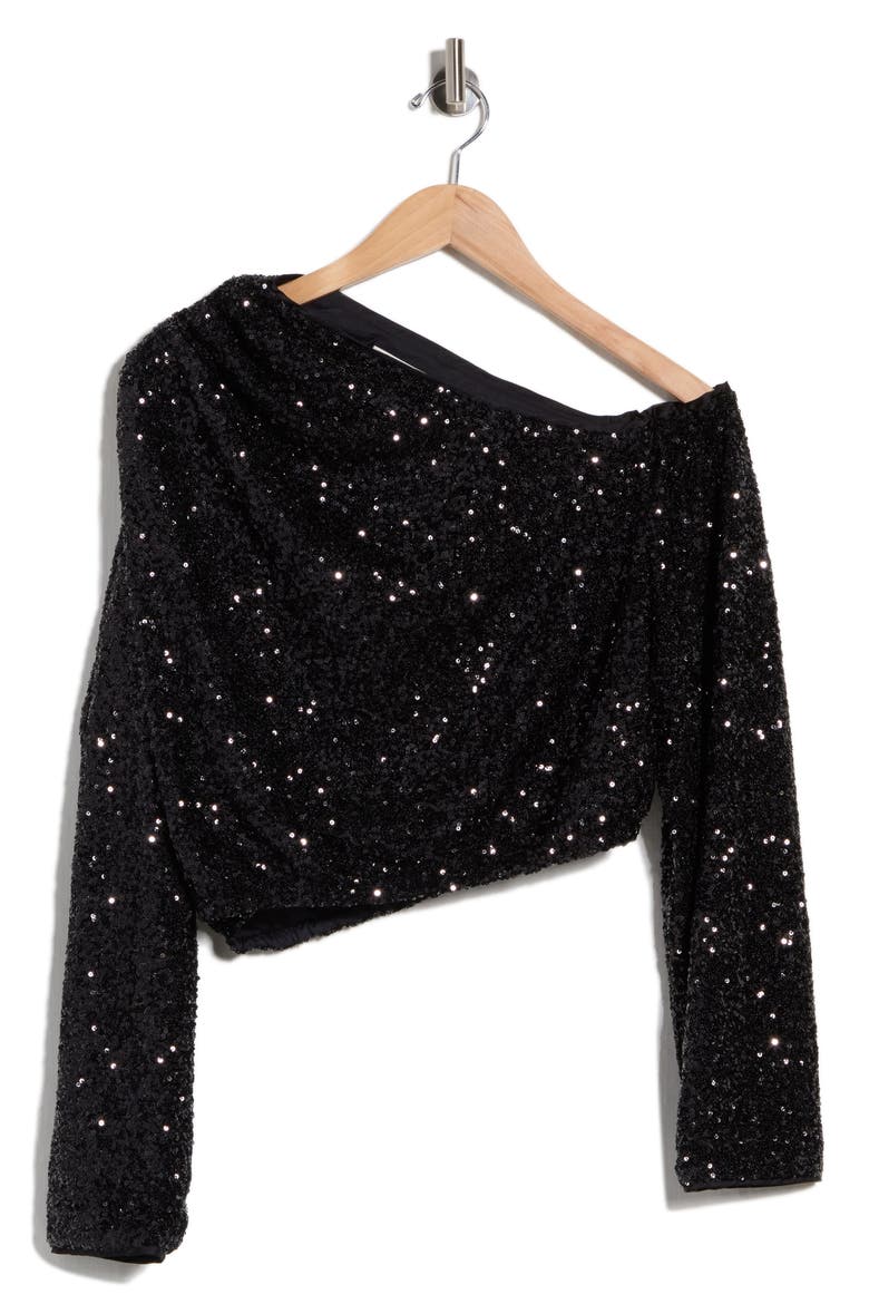 Belle Sequin One-Shoulder Top, Main, color, BLACK