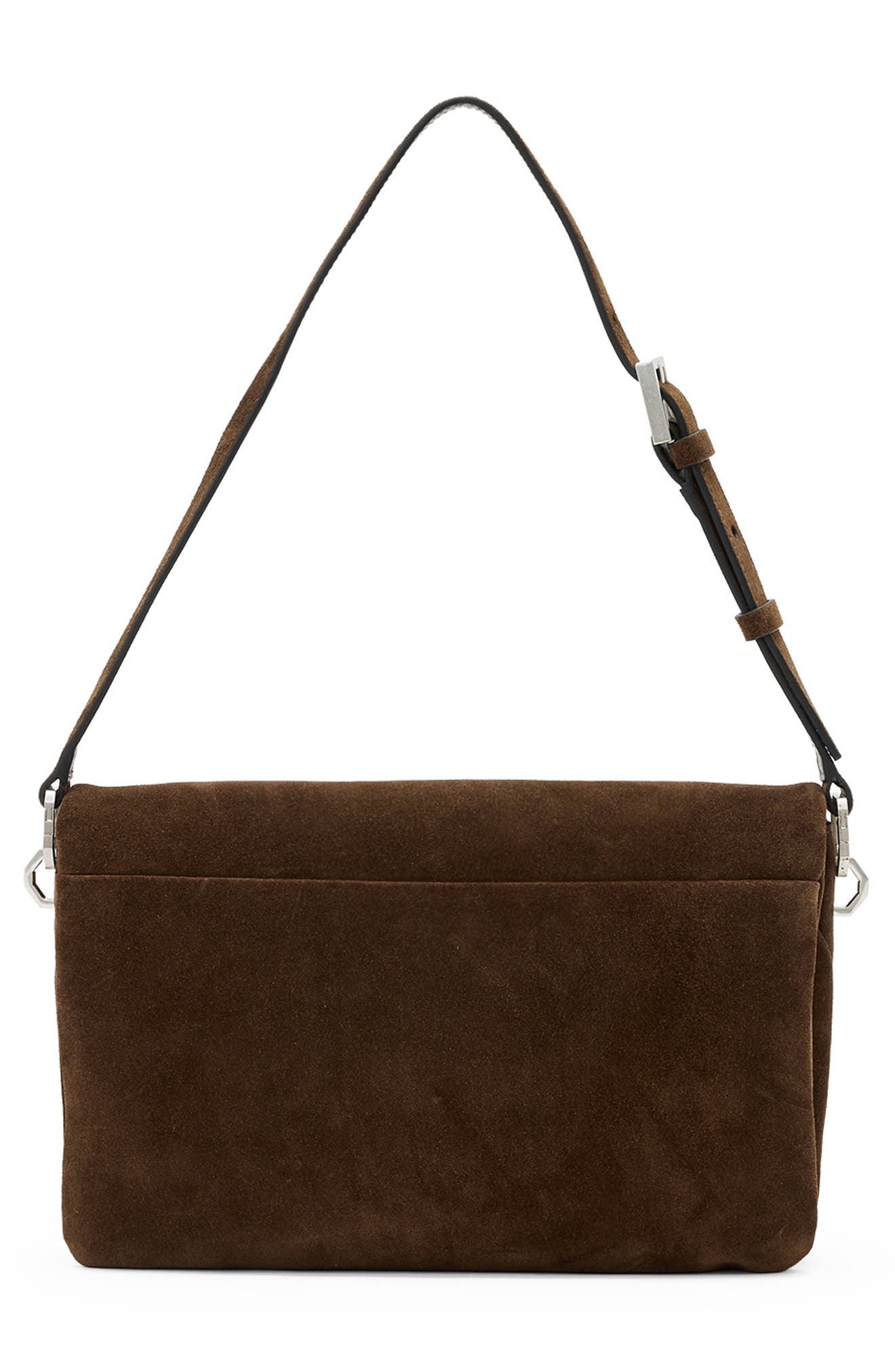 AllSaints Ondine Suede Shoulder Bag, Alternate, color, Fango Brown