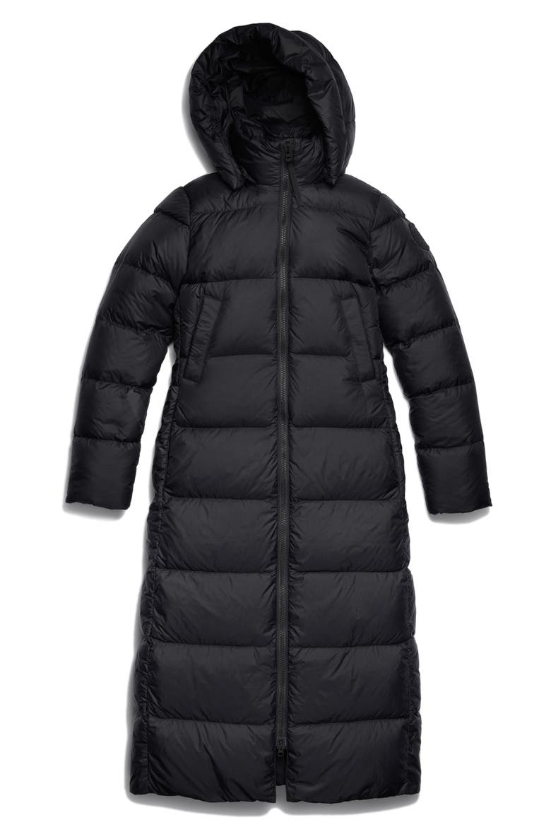Mystique Tonal Label 750 Fill Power Down Long Puffer Coat, Alternate, color, BLACK