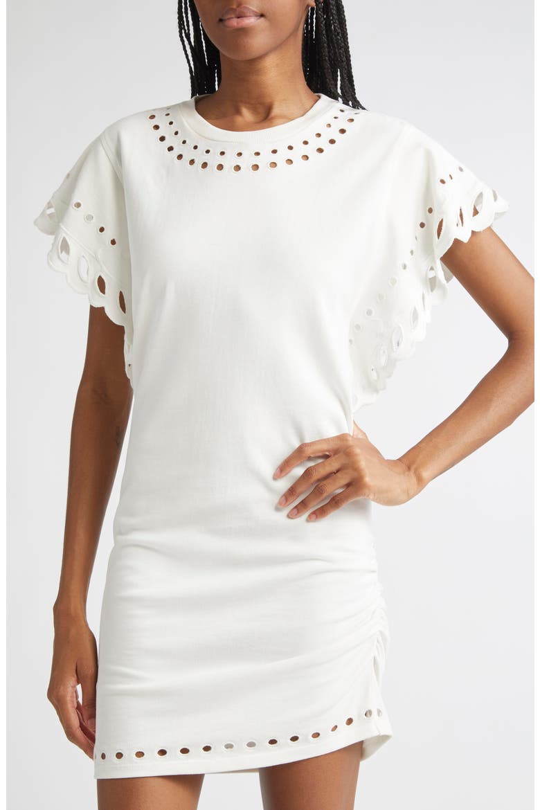 Orlane Eyelet Trim Cotton Dress, Alternate, color, ECRU