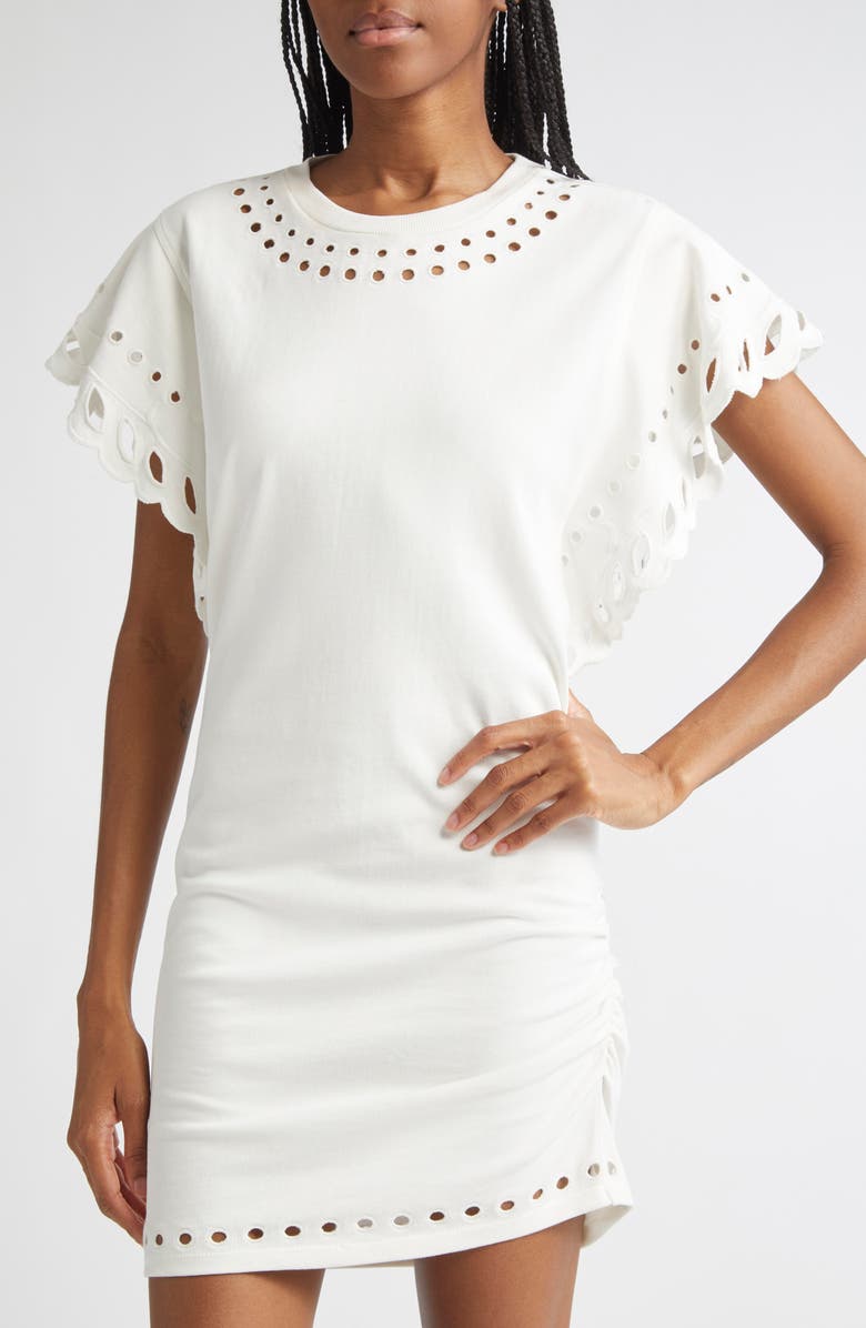 Isabel Marant Étoile Orlane Eyelet Trim Cotton Dress, Alternate, color, Ecru