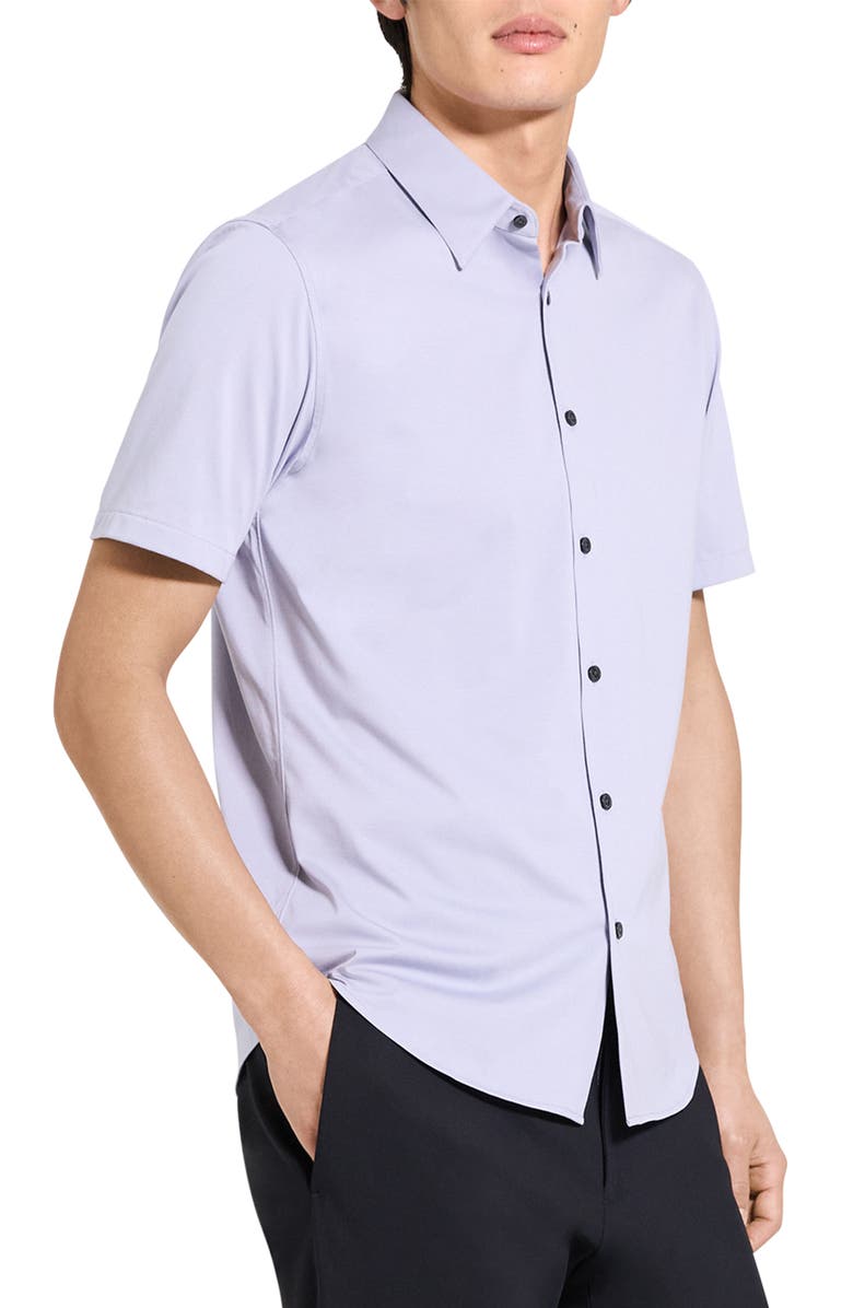 Theory Irving Structure Knit Short Sleeve Button-Up Shirt, Alternate, color, Gray Lilac - 2N9