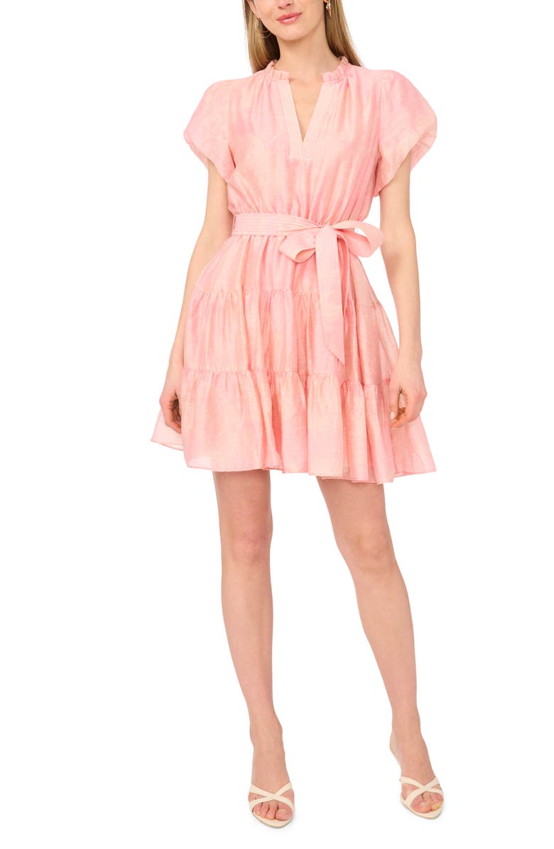 Vince Camuto Tie Waist Tiered Ruffle Dress, Main, color, Summer Rose