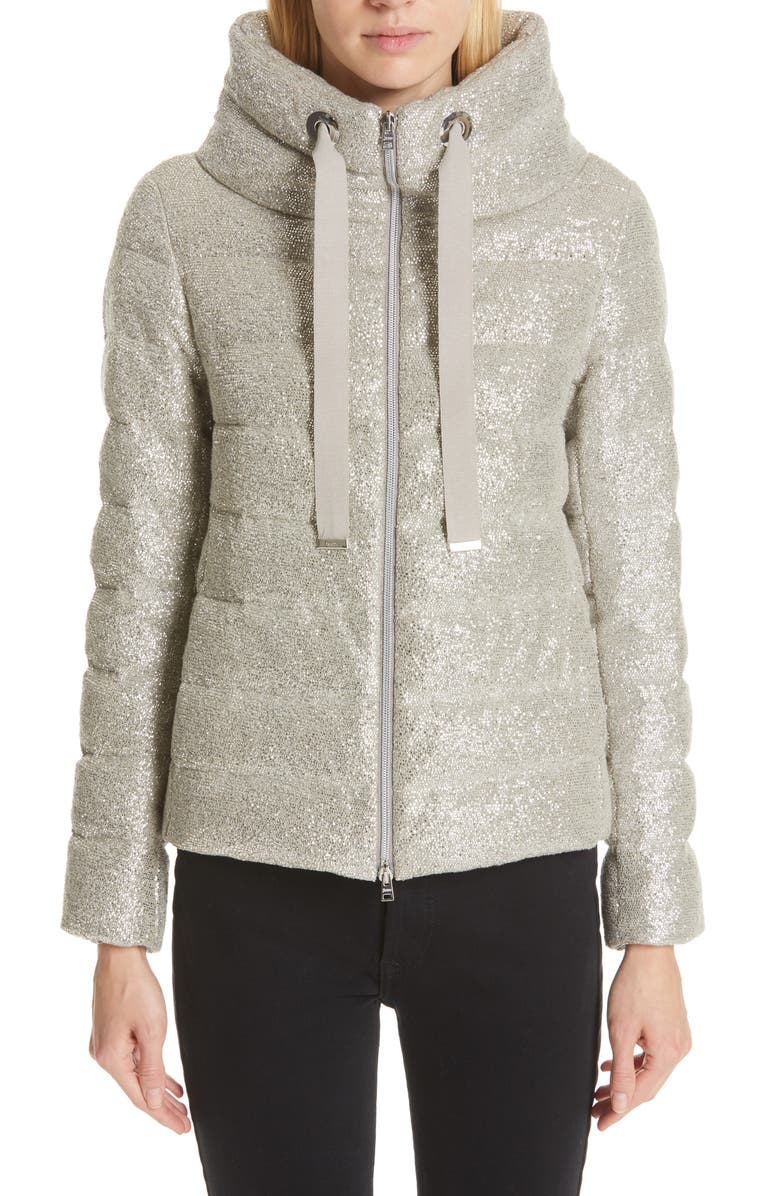 Herno Pleat Back Quilted Down Sparkle Knit Jacket, Main, color,