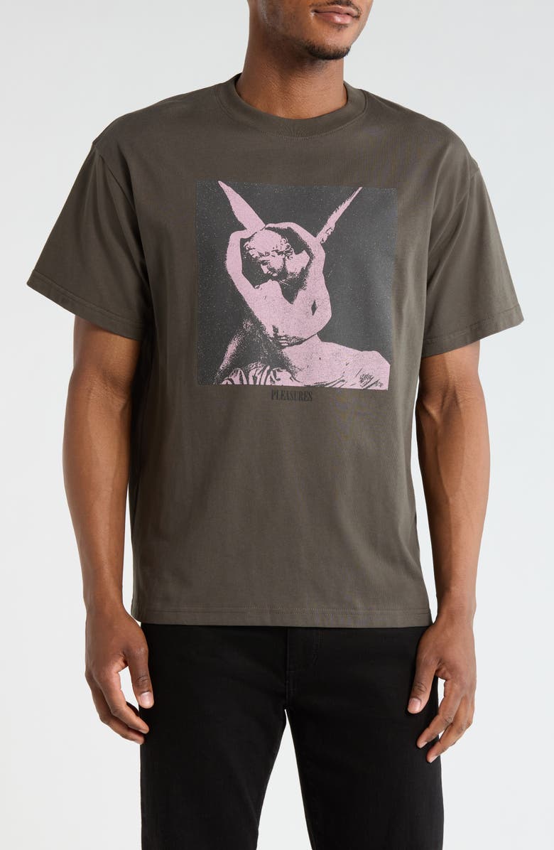 PLEASURES Angel Graphic Print T-Shirt, Main, color, Charcoal