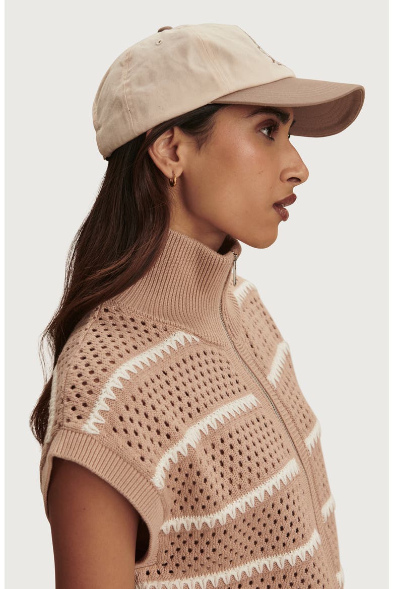 Haney Stripe Pointelle Knit Zip Front Sweatshirt, Alternate, color, LIGHT TAUPE