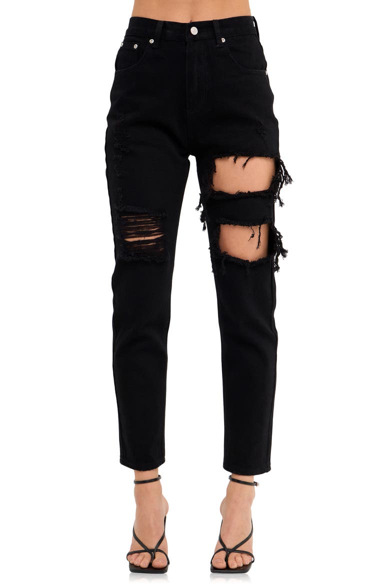 Cutout Ripped High Waist Slim Straight Leg Jeans, Alternate, color, BLACK