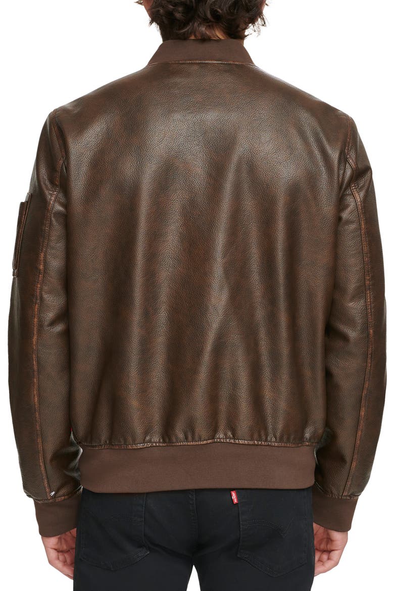 Varsity Faux Leather Bomber Jacket, Alternate, color, GRAINY COW BROWN