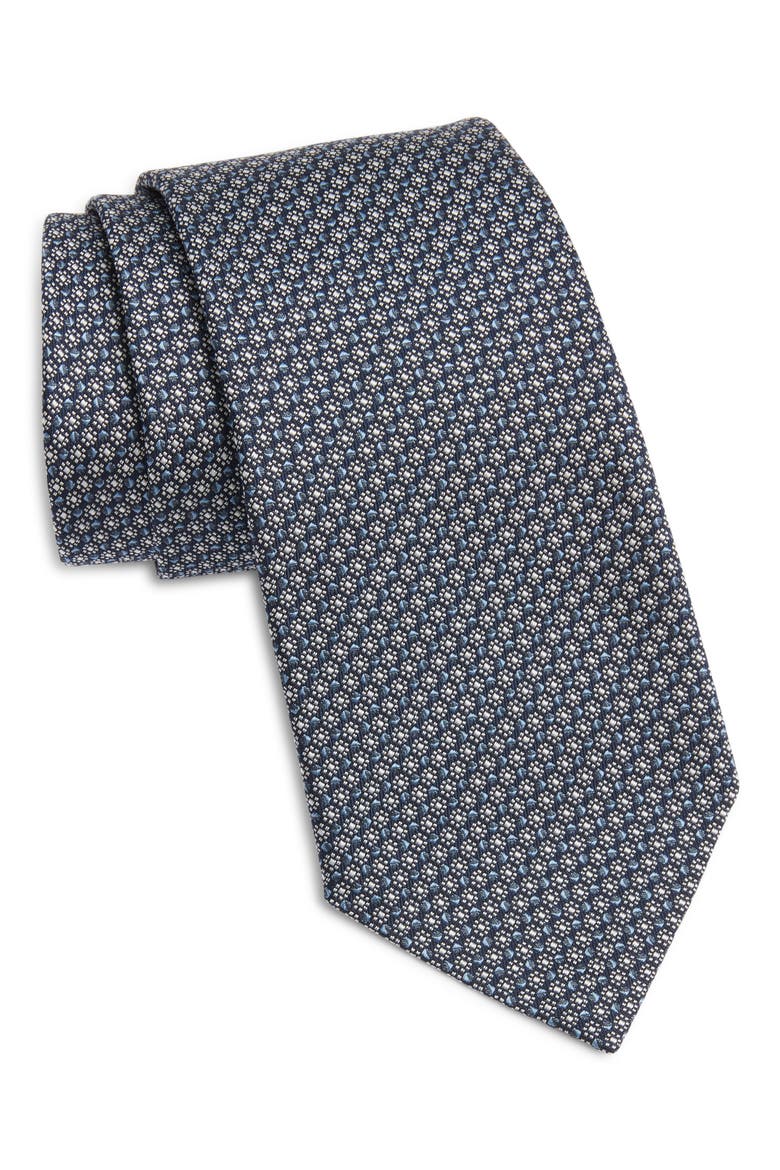 Floral Geometric Jacquard Mulberry Silk Tie, Main, color, LIGHTBLUE