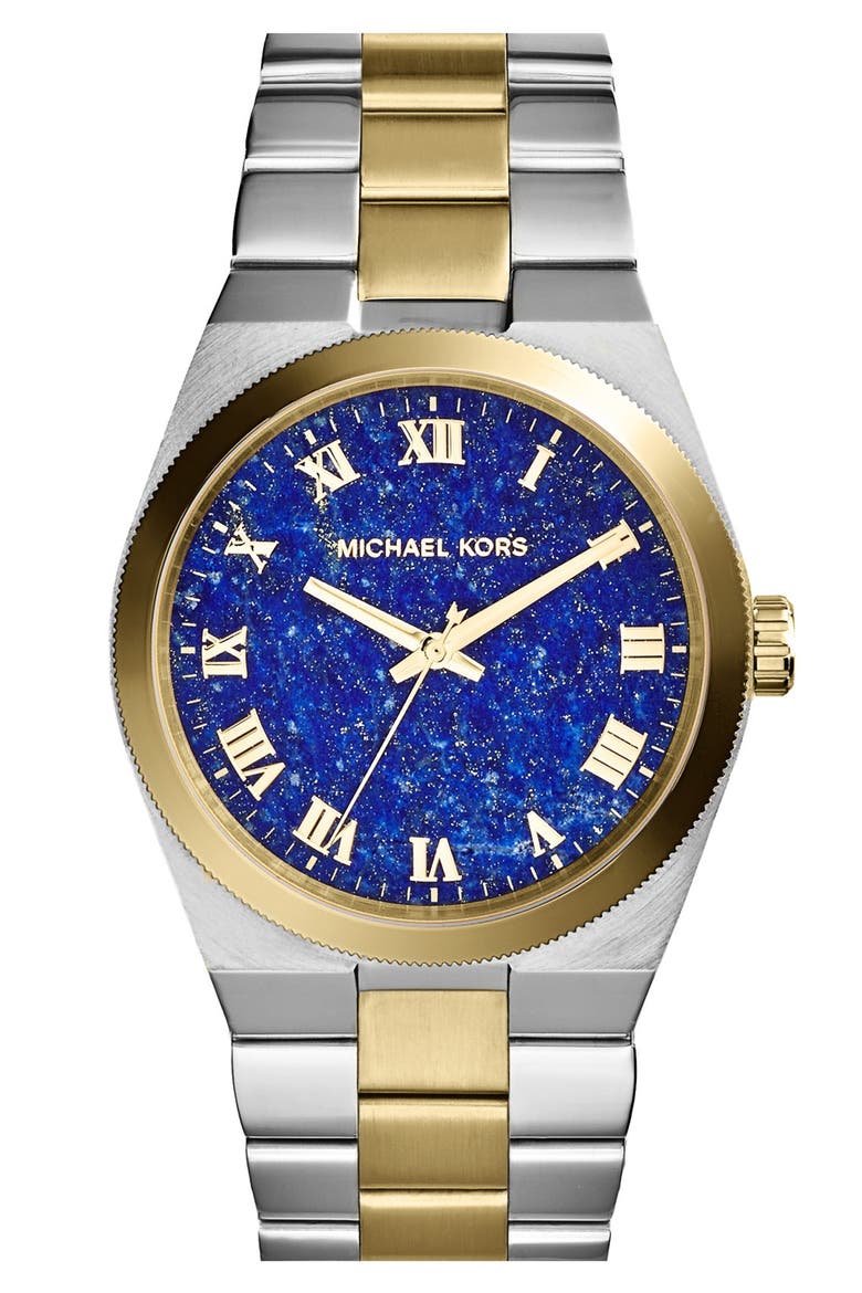 Michael Kors 'Channing' Lapis Dial Bracelet Watch, 38mm, Main, color, SILVER/ LAPIS