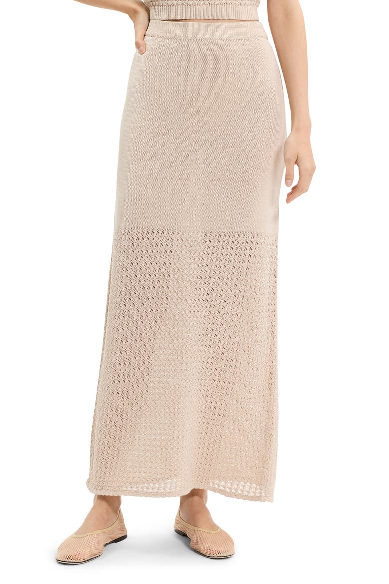 Open Stitch Detail Cotton Maxi Sweater Skirt, Main, color, ALMOND