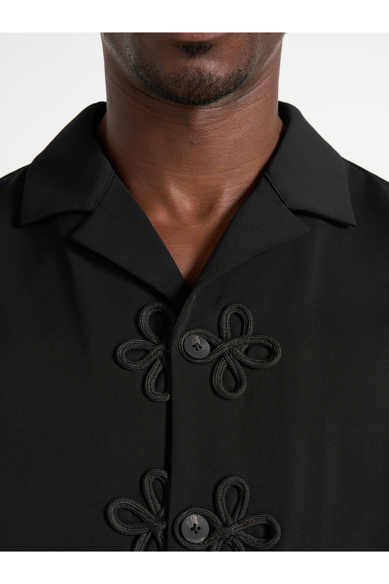 Valen Embroidered Closure Long Sleeve Shirt, Alternate, color, Black