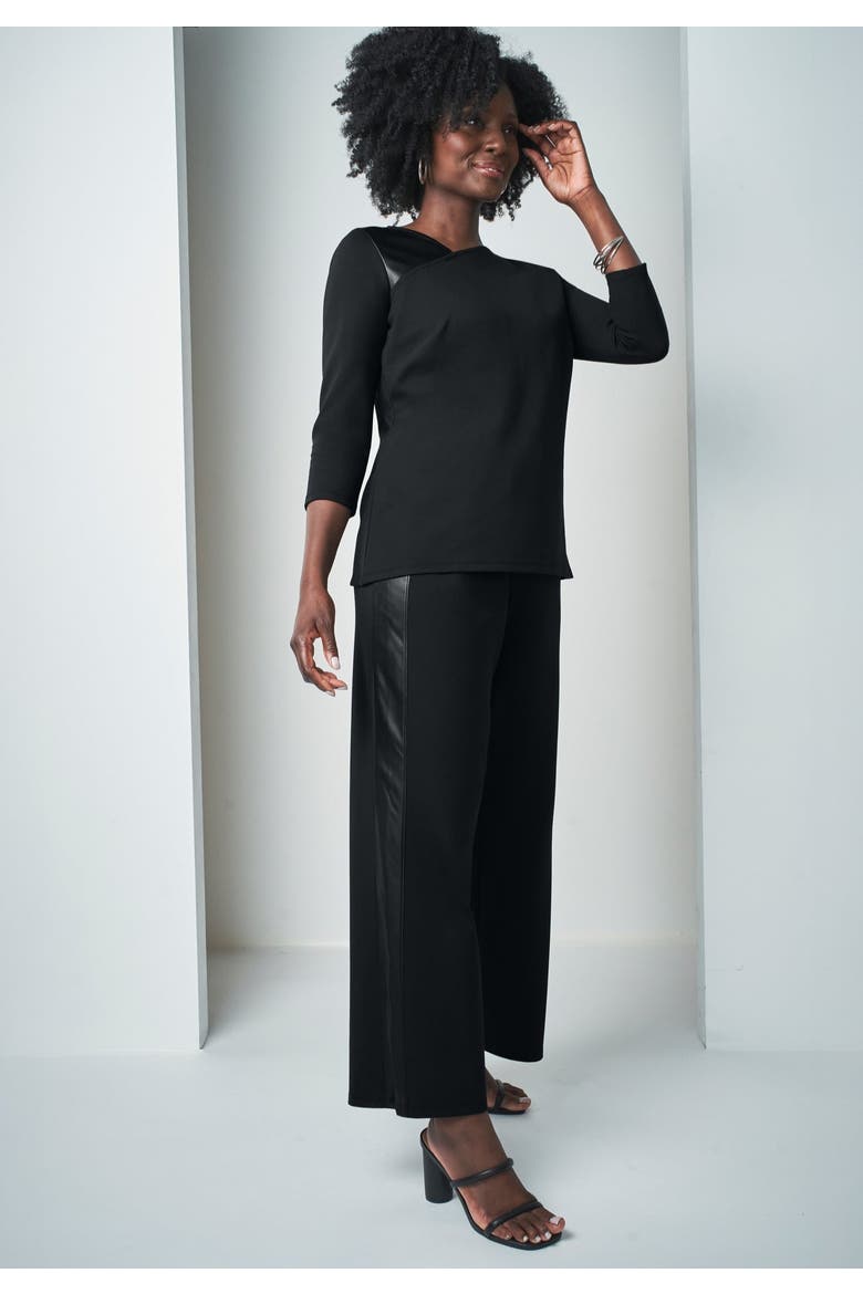 Mixed Media Wide Leg Pant, Alternate, color, BLACK