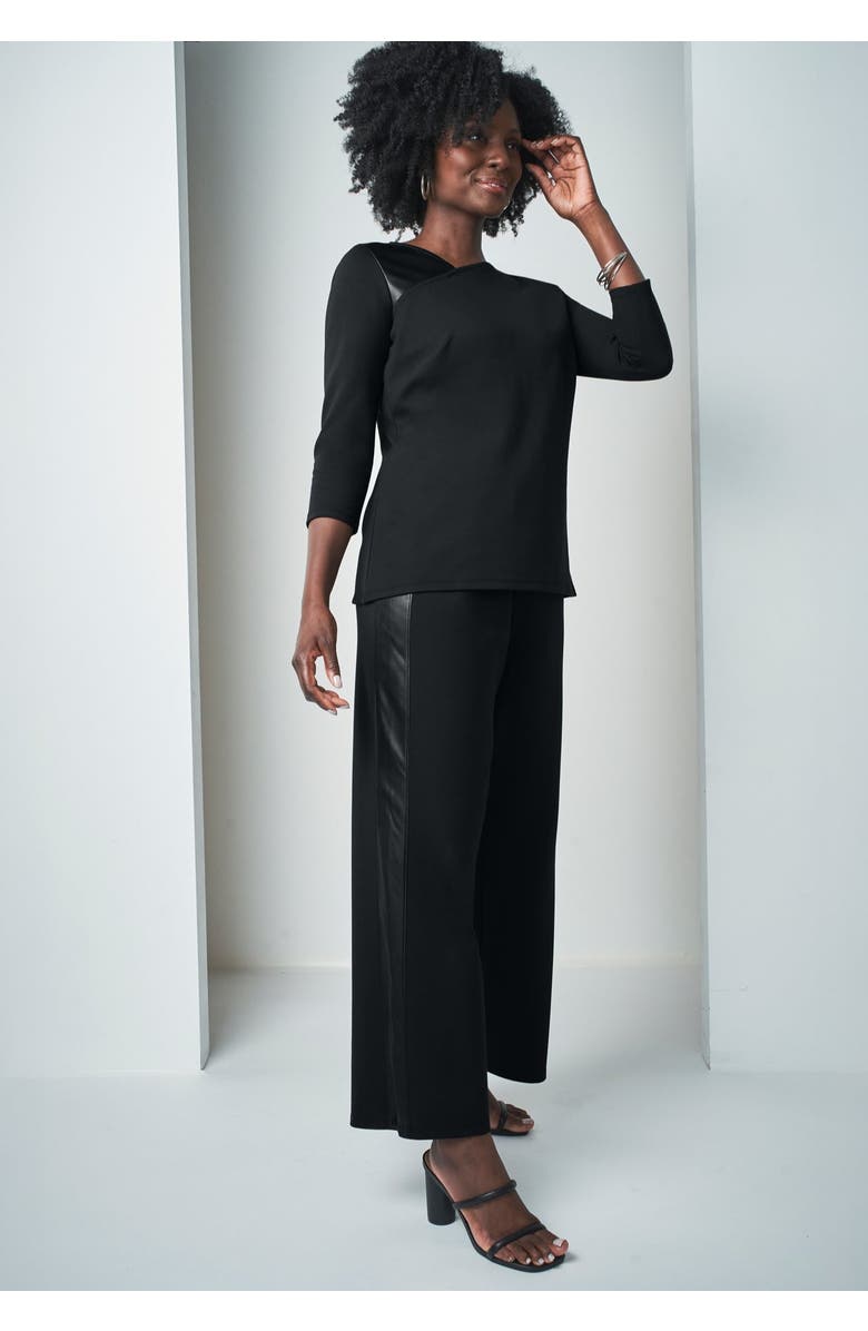 Jessica London Mixed Media Wide Leg Pant, Alternate, color, Black