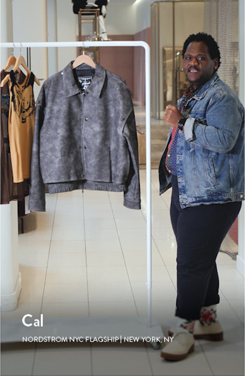 Snap Panel Faux Leather Bomber Jacket, sales video thumbnail