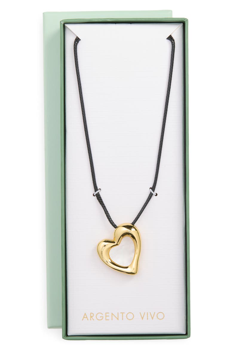 Mother-of-Pearl Heart Pendant Cord Necklace, Main, color, GOLD