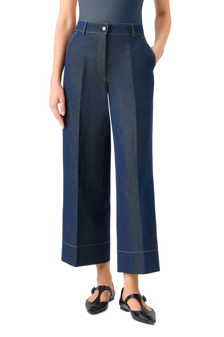 Creased Ankle Straight Leg Jeans, Main, color, DARKBLUE DENIM-LEMON ZING