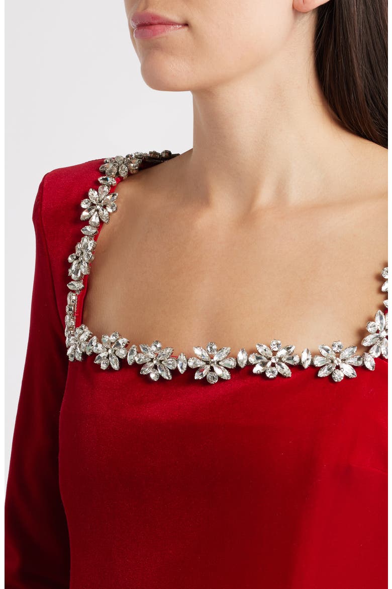 Kimberly Rhinestone Velvet Dress, Alternate, color, RED