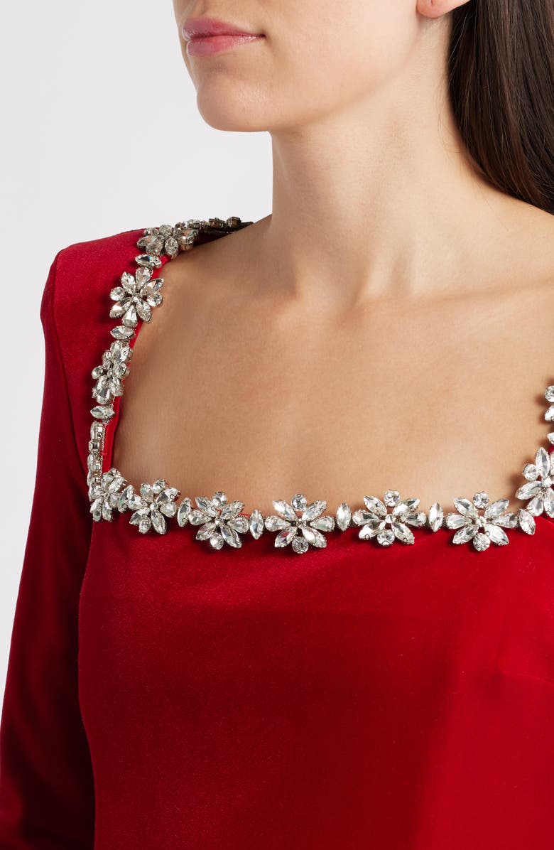 NADINE MERABI Kimberly Rhinestone Velvet Dress, Alternate, color, Red