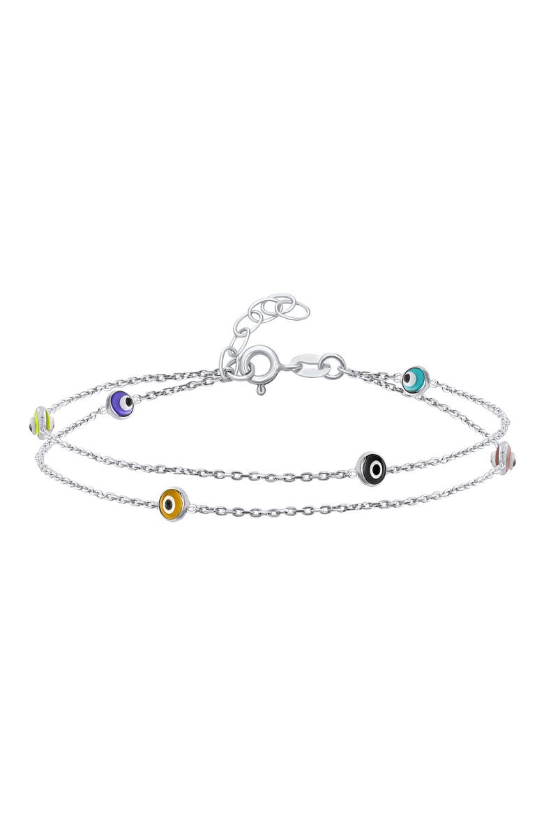 Sterling Silver Evil Eye Glass Anklet, Alternate, color, SILVER MULTI-COLOR