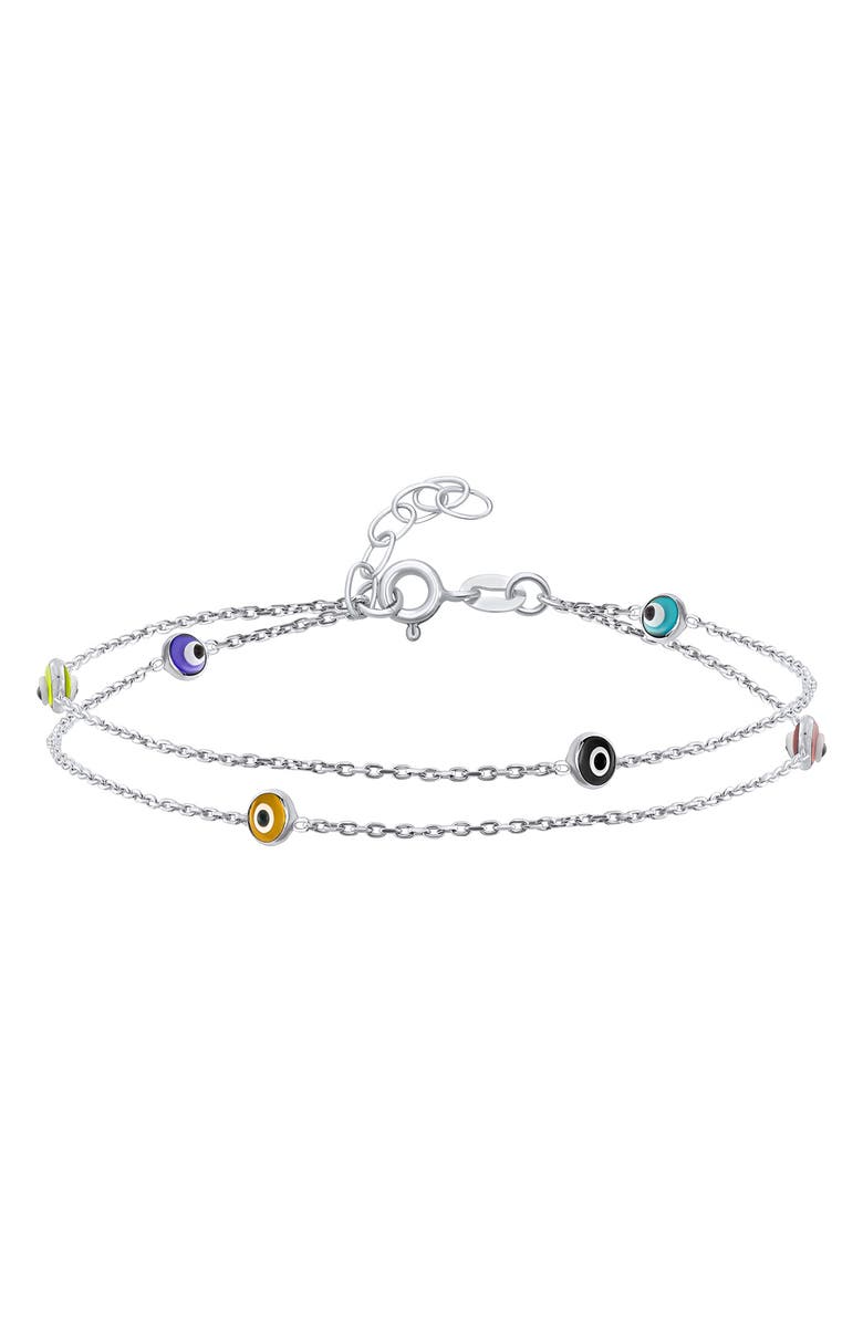 BLING JEWELRY Sterling Silver Evil Eye Glass Anklet, Alternate, color, Silver Multi-Color