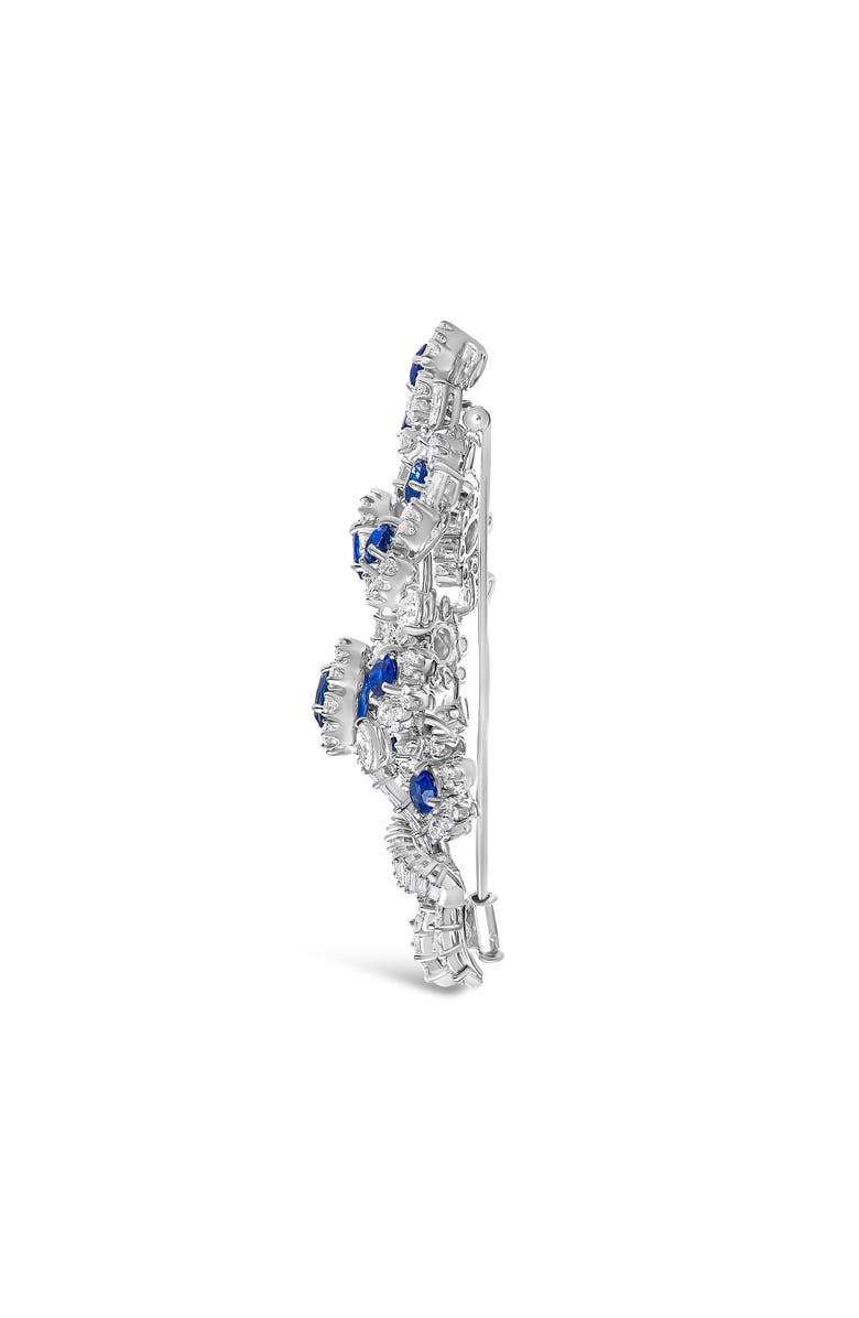 Haus of Brilliance Platinum Blue Sapphire and 12.00 Cttw Diamond Floral Bouquet Brooch Pin, Alternate, color, White