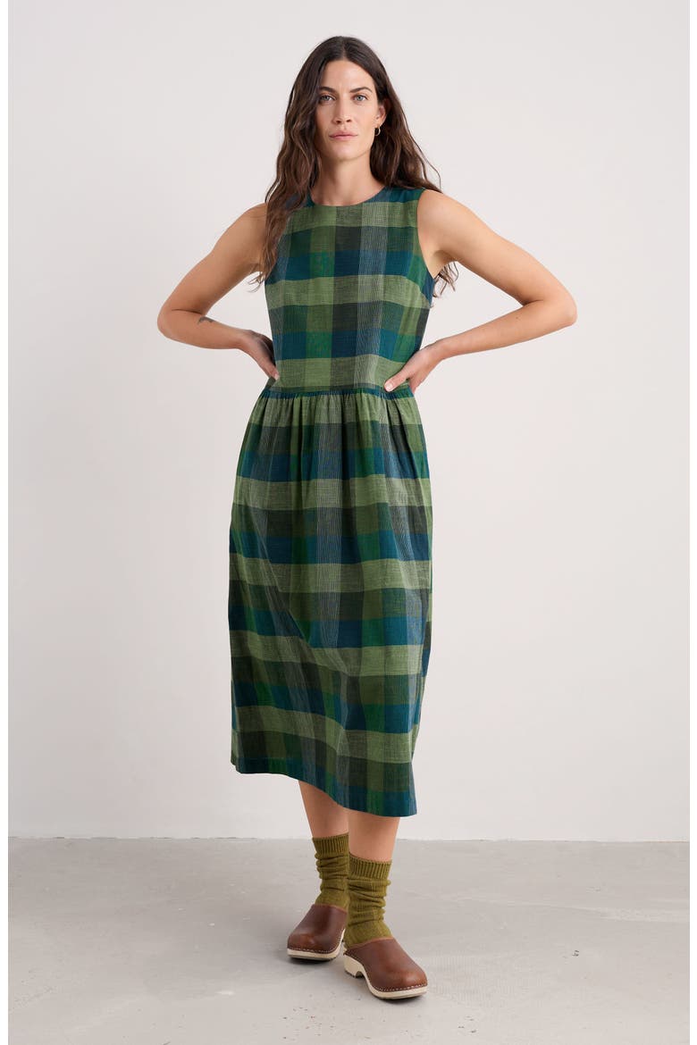 Brouse Check Sleeveless Organic Cotton Midi Dress, Alternate, color, TRYSTAN MULTI