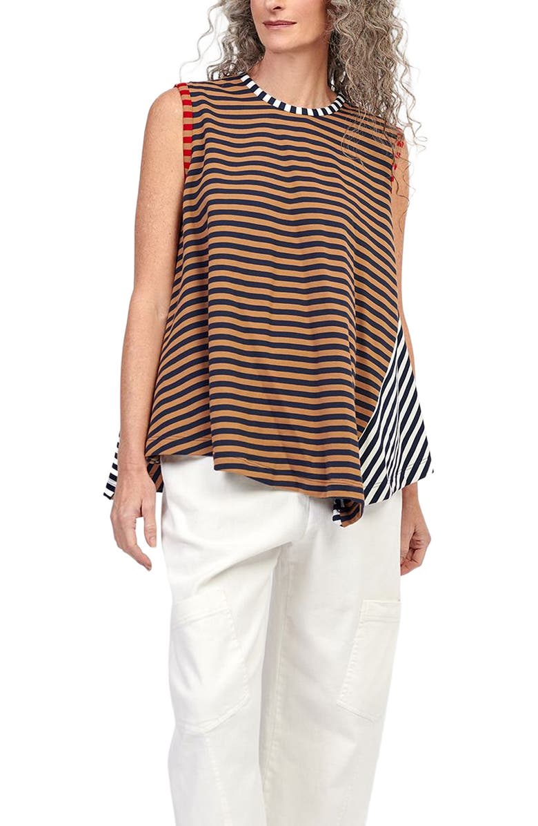 Alembika Mixed stripes sleeveless top with asymmetric hem, Main, color,