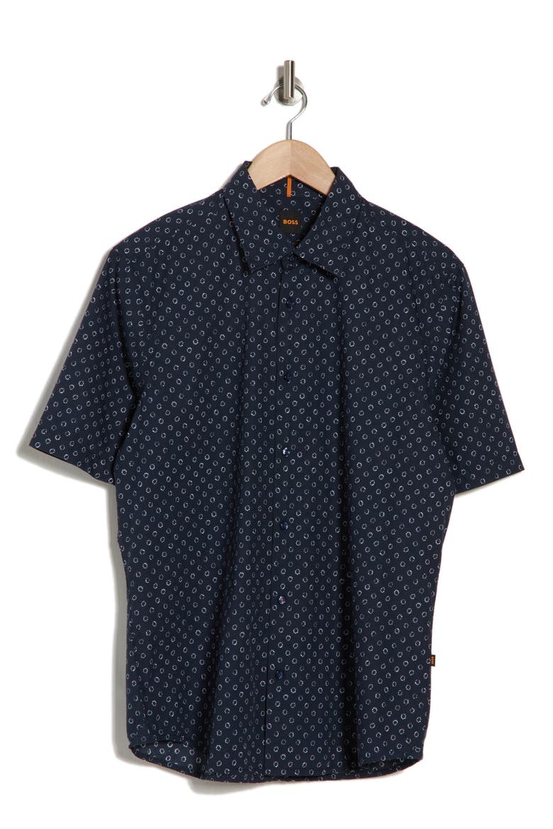 Rash Print Cotton Short Sleeve Button-Up Shirt, Alternate, color, DK BU