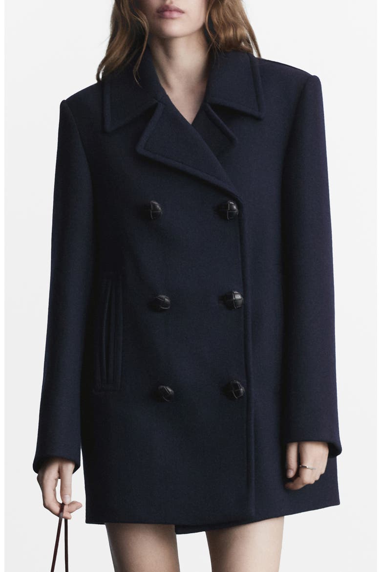 Double Breasted Wool Blend Coat, Main, color, DARK NAVY