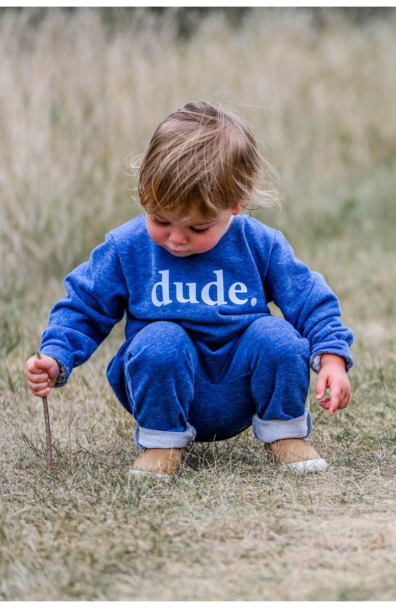 oh baby! Brooklyn Boxy "dude." white ink, Alternate, color, Denim